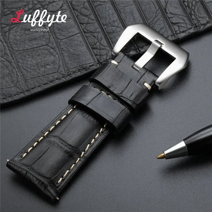 High-Quality Genuine Leather Watch Strap – 20mm-26mm Men's Band in Black, Brown & Blue