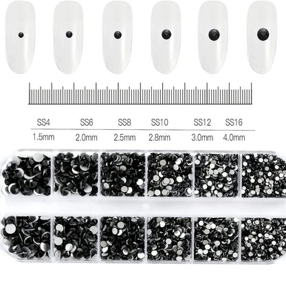 12-Grid Mixed Nail Rhinestones SS6-SS30 – Shiny Flat-Back Gems in Clear, Gold, Pink & Blue for Nail Art Decoration
