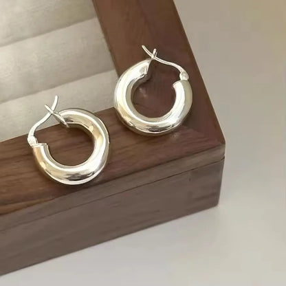 PANJBJ925 Sterling Silver Hoop Earrings - Frosted Geometric Design Fashion Jewelry Gift for Women