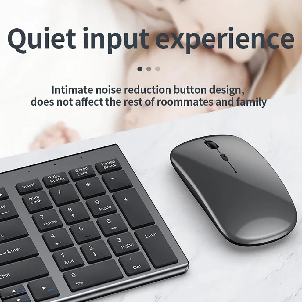 Jomaa Slim Bluetooth Rechargeable Keyboard and Mouse Set – 2.4G USB Wireless Combo for Laptop & Computer