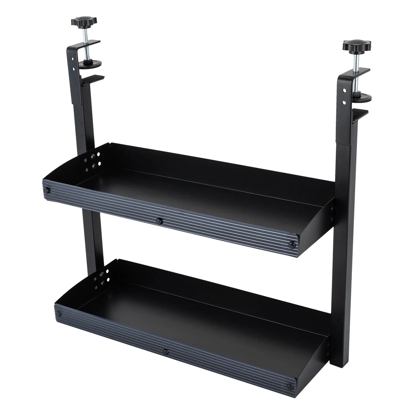 2-Tier Clamp-On Desk Shelf – Corner Table Organizer, Above or Under Desk, Black