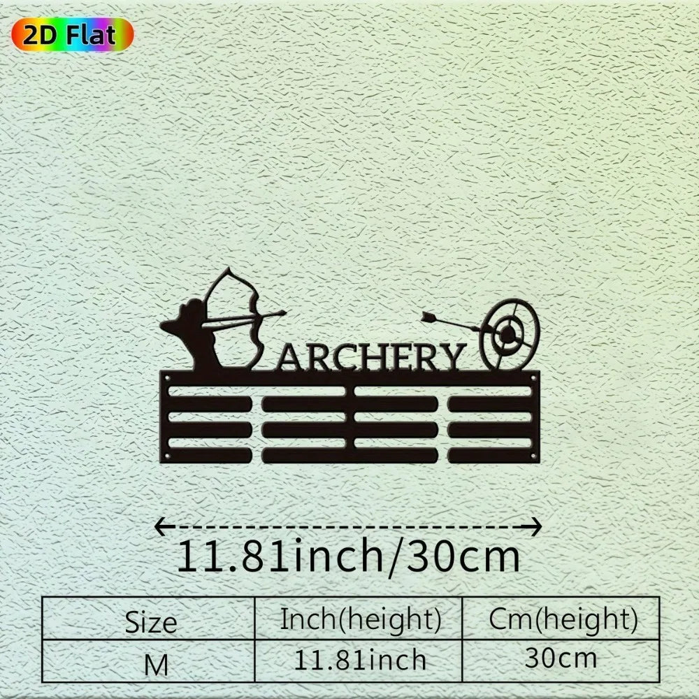 Vintage Archery Medal Display Rack - Gold Black Wall Mounted Award Holder with Custom Hooks
