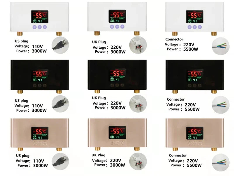 110V/220V Instant Water Heater 3000W/5500W | Wall-Mounted Electric Shower Heater for Bathroom & Kitchen Hot Water