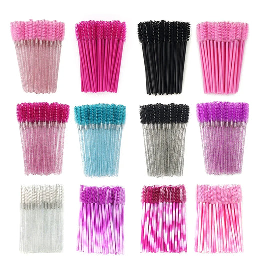 ANNAFRIS 50PCS Disposable Eyelash Brushes - Soft Crystal Lash Extension & Eyebrow Makeup Mascara Wands