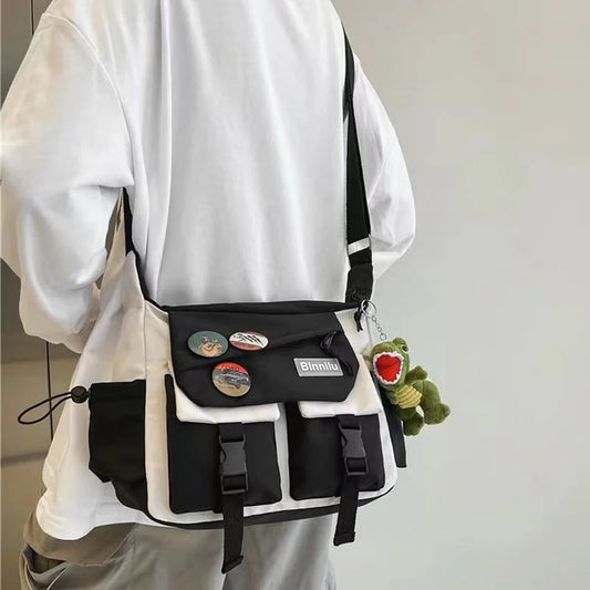 Preppy Nylon Crossbody Bag - Casual Messenger Shoulder Bag for Men Women Teens Travel School Commuter Daily Use