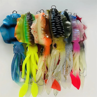 ZUKIBO Soft Squid Fishing Lure - Luminous UV Octopus Jig Bait for Deep Sea Boat Trolling