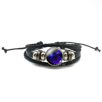 Men’s Zodiac Sign Leather Bracelet | 12 Constellation Black Braided Wrap | Punk Style Multilayer Bracelet for Birthday Gifts