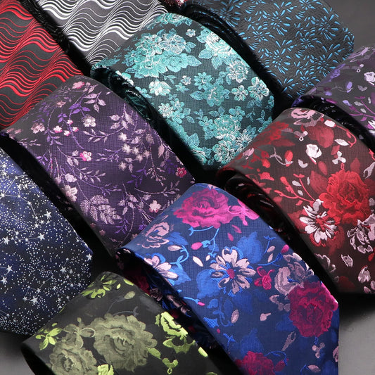 Men’s Wedding Floral Necktie - Wave Fireworks Meteor Flower Design Tie for Groom, Business & Formal Accessories Gift