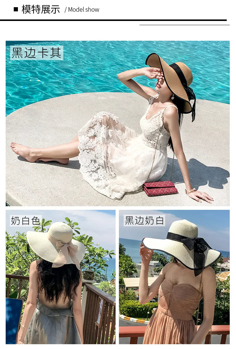 Women’s Foldable Summer Straw Hat – Beach & Travel Sun Visor with UV Protection, Bucket Cap Panama Style