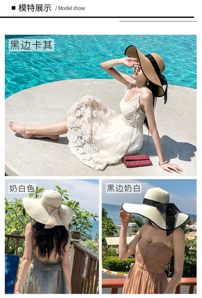 Women’s Foldable Summer Straw Hat – Beach & Travel Sun Visor with UV Protection, Bucket Cap Panama Style