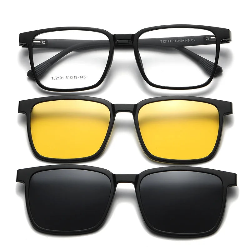 Magnetic Clip-On Prescription Glasses - Flip Up TR90 Polarized Sunglasses With Night Vision & Reading Lens Design