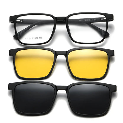 Magnetic Clip-On Prescription Glasses - Flip Up TR90 Polarized Sunglasses With Night Vision & Reading Lens Design