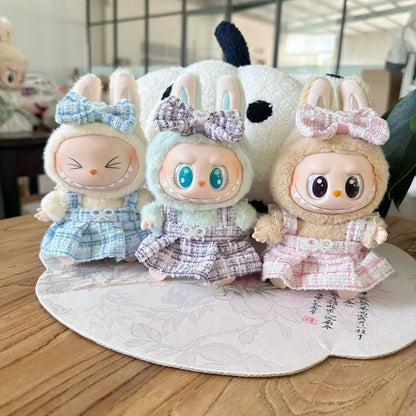Labubu Sitting Party Series - Classic Grid Dress with Small Fragrance, v1 & v2 Doll Clothes, Kid Gift