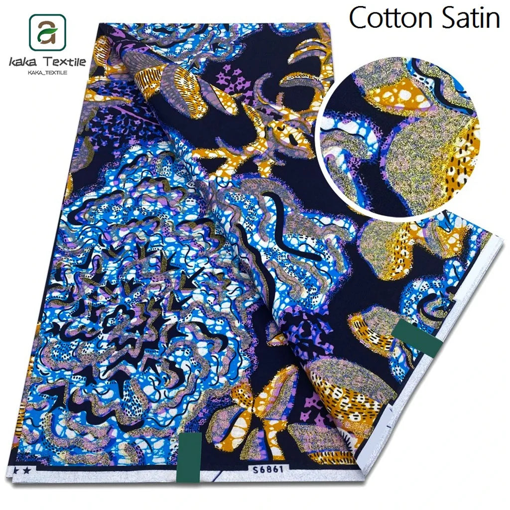 New Grand African Wax Fabric - 6 Yards Cotton Ankara Batik Pagne with Golden Shine Finish for Dresses & Sewing