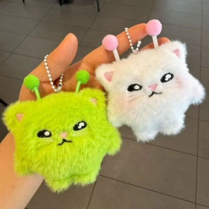 Kawaii Alien Cat Plush Keychain - 2PCS Cute Fluffy Doll Pendant Backpack Charm Gift for Girls