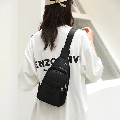 Women's Pure Color Nylon Chest Bag – Casual Shoulder & Crossbody Bag, Fashionable High-Quality Female Bag