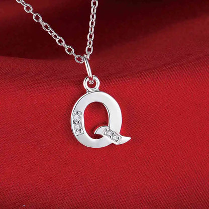 26 Letter 925 Sterling Silver Necklace - Zircon Initial Pendant Jewelry Gift for Women & Girls