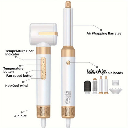 Tinsol 7-in-1 Brushless High-Speed Hair Dryer Brush – Ionic Blow Dryer with Diffuser, Hot Air Comb & Hair Curler