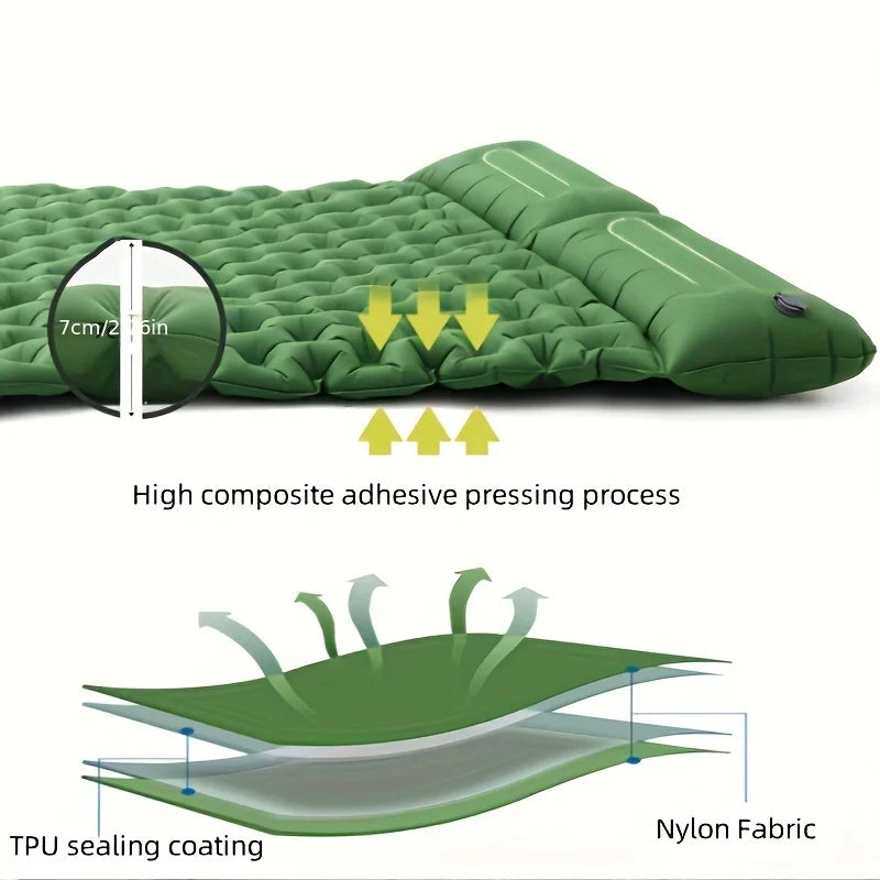 Double Inflatable Camping Mattress with Built-in Pillow Pump - Outdoor Air Sleeping Pad for Backpacking and Hiking