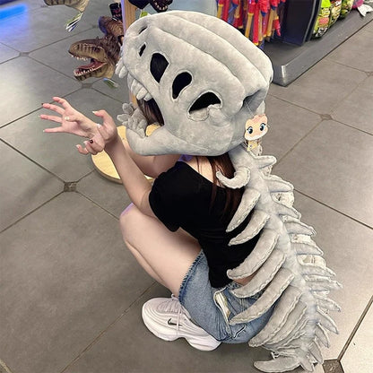 75/115cm Realistic Dinosaur Skeleton Costume – Plush Headgear for Cosplay, Dress-Up & Creative Gifts