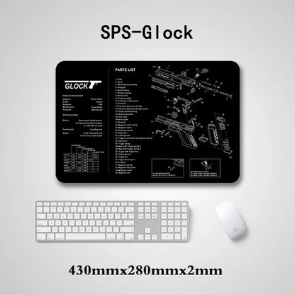 Gun Cleaning Mat Mouse Pad — Armorers Bench Mat with Parts Diagram & Instructions for AR15, AK47, GL, 1911