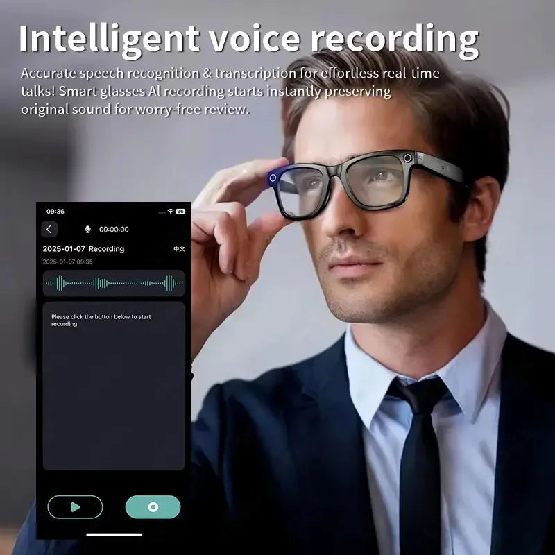 2025 Smart Glasses — Bluetooth Camera, Video Recording, AI Photo Recognition, 100+ Language Translation, Music Player for Men and Women