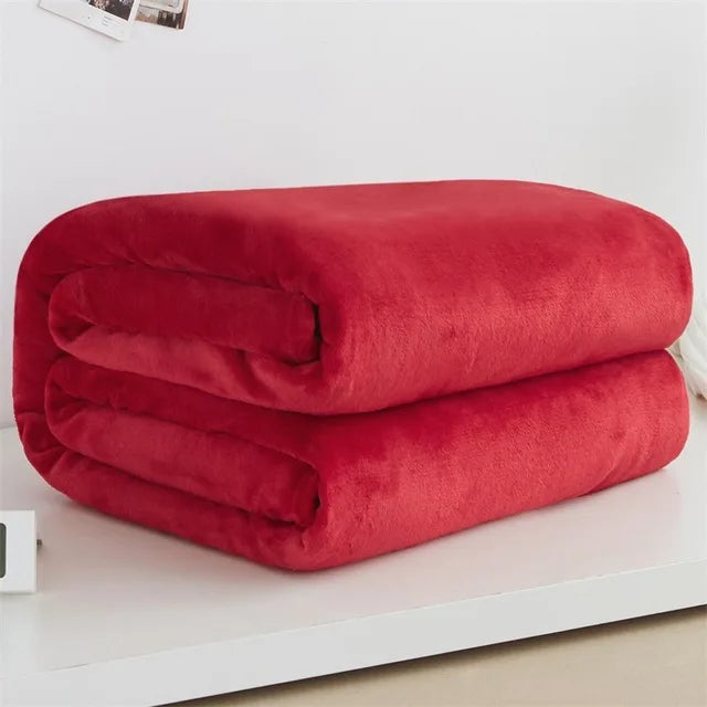 230GSM Coral Fleece Blanket – Soft Warm Flannel Bedspread & Sofa Cover in Blue & Pink