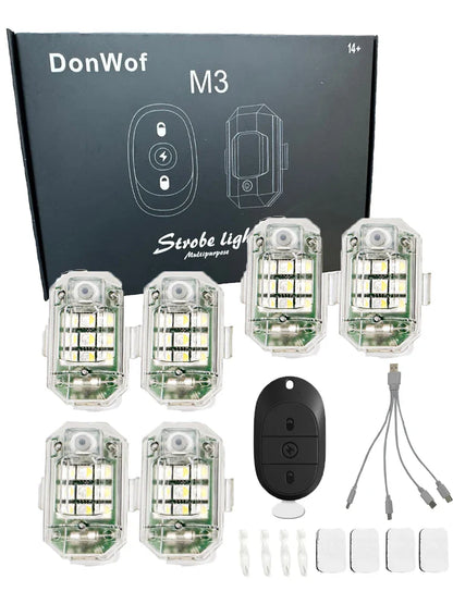 Donwof M3 Car & Motorcycle Strobe Light – Waterproof LED Anti-Collision Warning with Remote