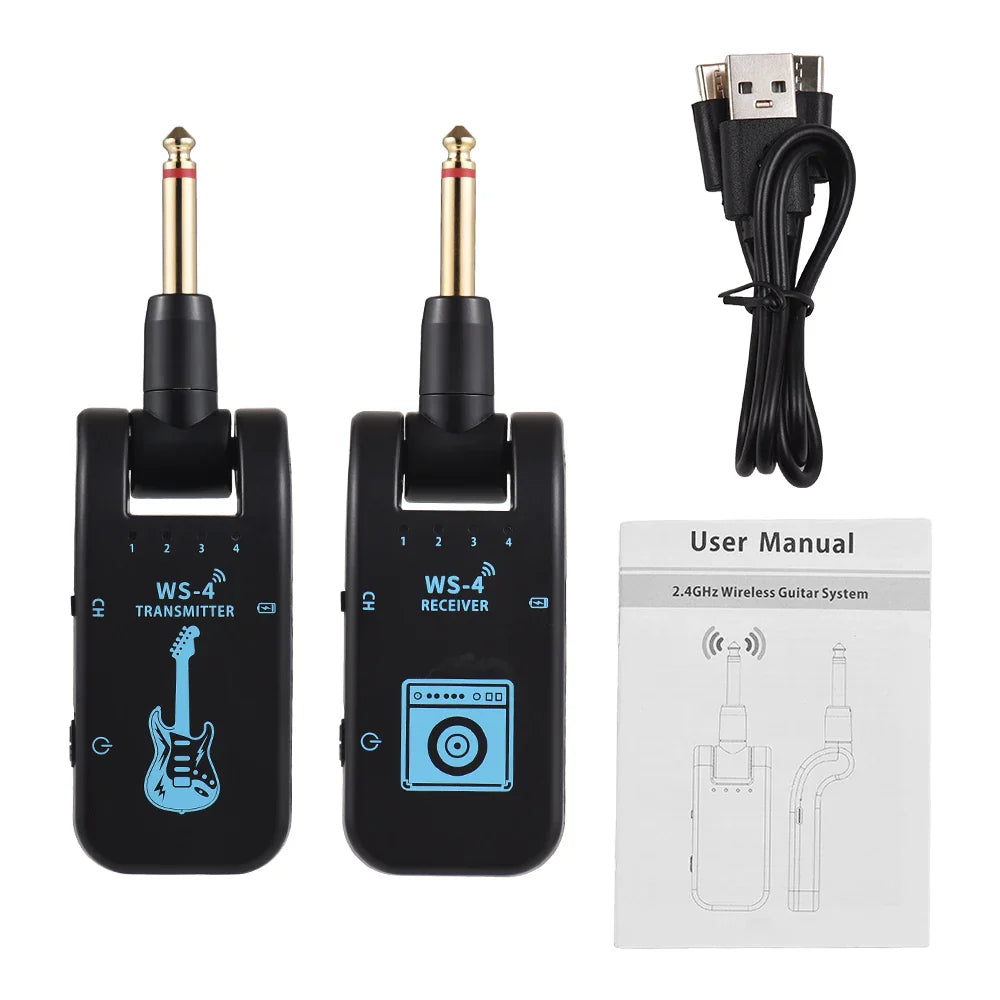 2.4G Wireless Guitar System – Transmitter & Receiver Set for Electric Guitar & Bass, 48K/16bit Real-Time Audio Transmission