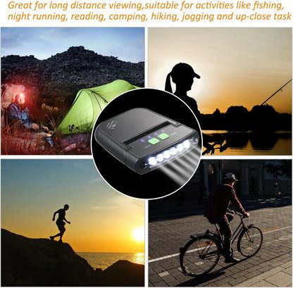 Night Fishing Headlamp Motion Sensor - USB Rechargeable Waterproof Clip On Cap Light for Camping & Bait Tying