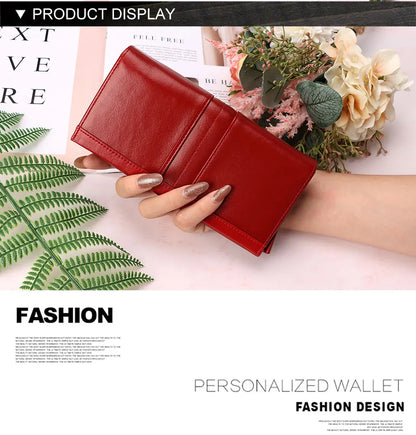 Women's Genuine Leather Clutch Wallet – RFID Blocking Phone Purse with Zipper Pocket