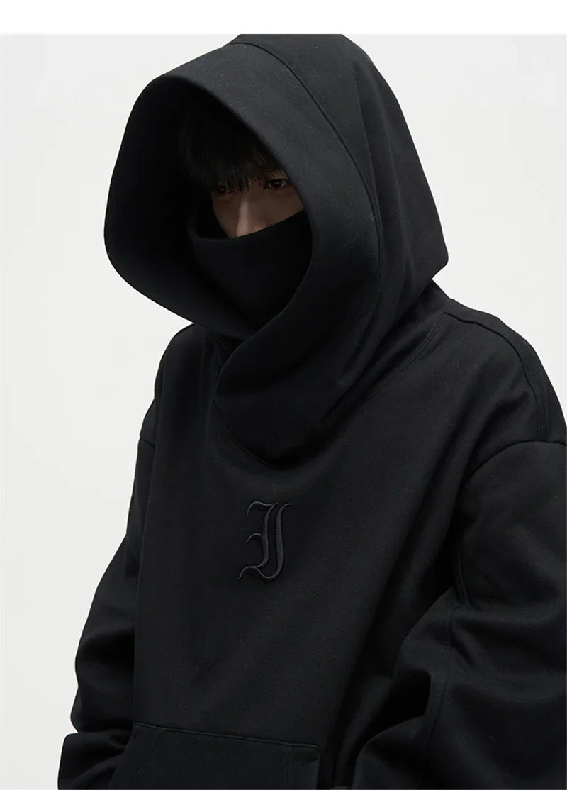 Autumn Ninja Streetwear Turtleneck Hoodie - Men's Embroidered Y2K Vintage Fleece Sweatshirt, Hip Hop Fashion