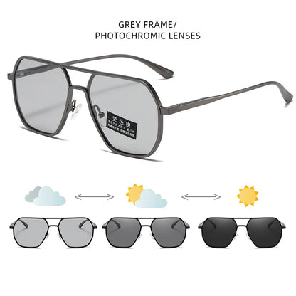 Luxury Metal Photochromic Sunglasses – Fashion Polarized UV400 Chameleon Anti-Glare Driving Glasses for Men & Women