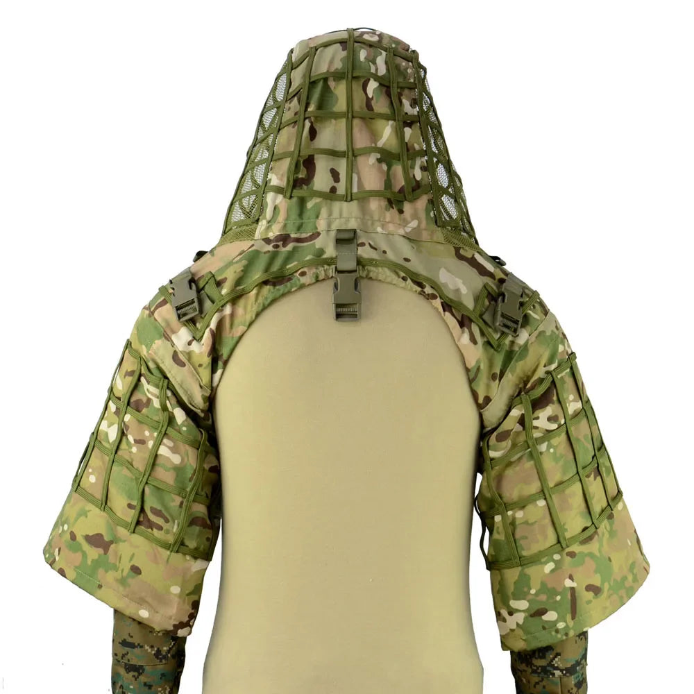 Ghillie Suit Set | Camouflage Hunting Poncho, Base, Cape & Sniper Viper Hood for Airsoft & Paintball