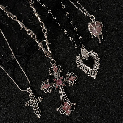 Y2K Cross Love Pendant Necklace - Sweet Cool Girl Personalized Jewelry for Everyday Wear