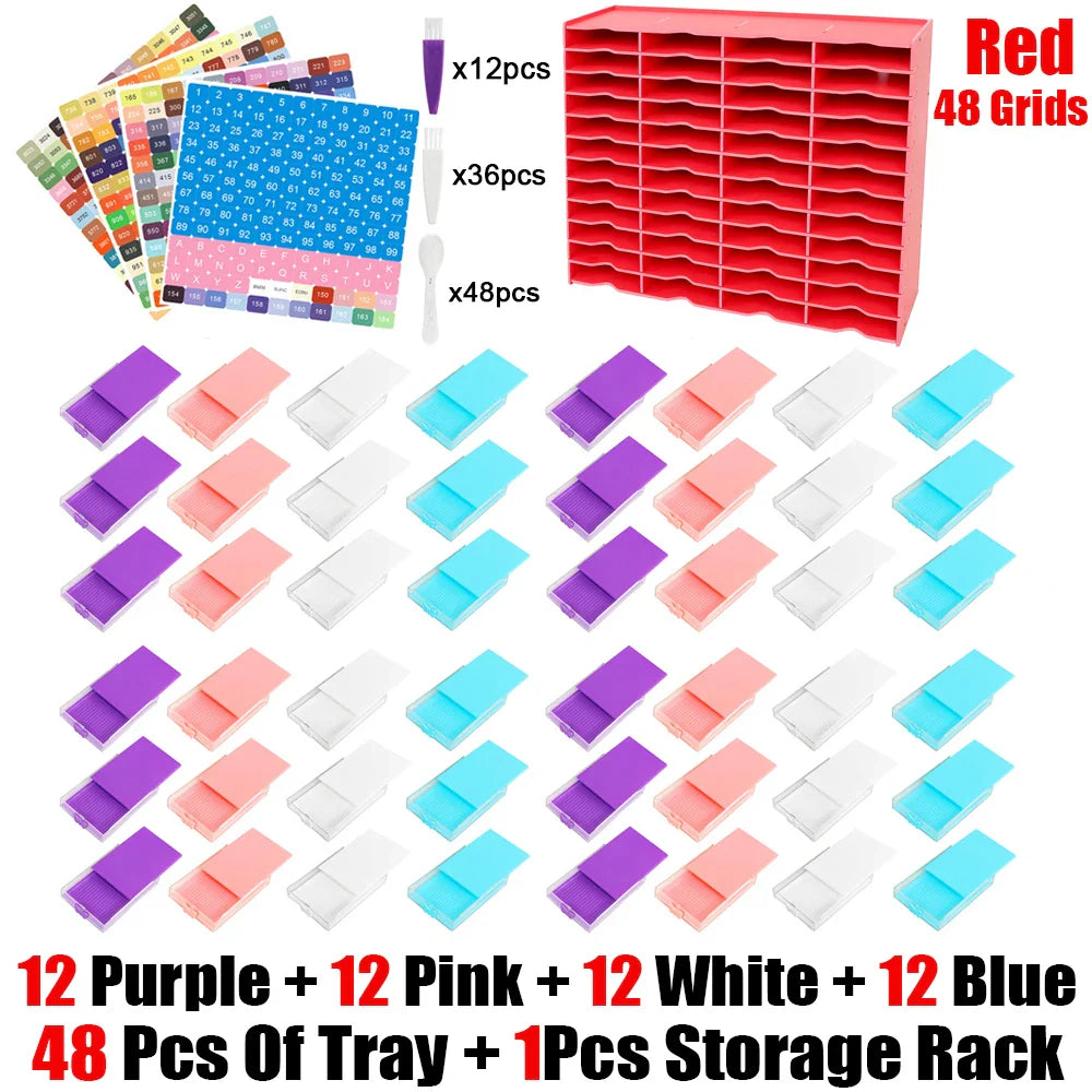 HOMFUN 5D Diamond Painting Tray Kit – 12/24/48 Slots with Storage Rack Organizer for Drill Plate Accessories