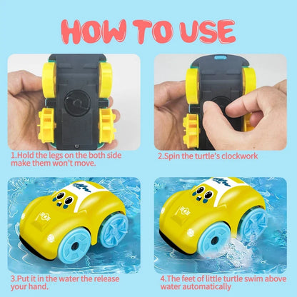 Kids Bath Water Toys - Cartoon Clockwork Amphibious Car Floating Baby Bath Toy Gift
