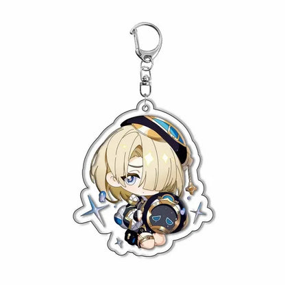 Genshin Impact Sigewinne Arlecchino & Charlotte Keychain – Anime Game Acrylic Backpack Pendant Accessory