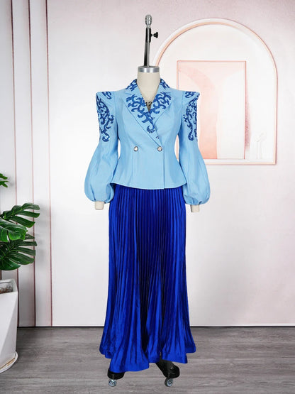 Women’s African Ankara 2-Piece Set - Dashiki Sequin Top & Skirt Plus Size Wedding Party Outfit