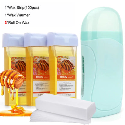 3 in 1 Roll-On Waxing Kit – Soft Wax Heater with Wax Cartridges & Strips for Hair Removal