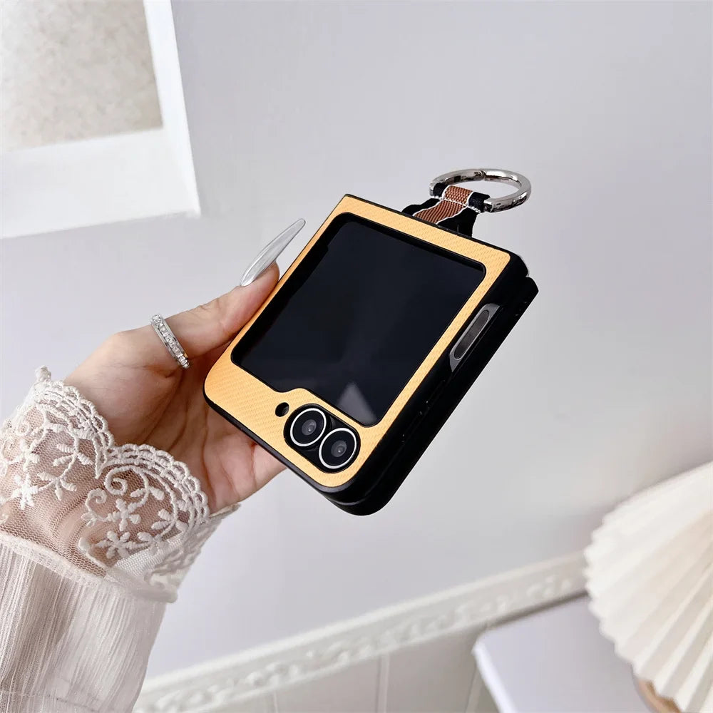 Ultra-Thin Ring Holder PU Leather Luxury Case for Samsung Galaxy Z Flip 6 / 5 / 4 / 3 – Slim Flip Phone Protective Cover with Kickstand Grip Design