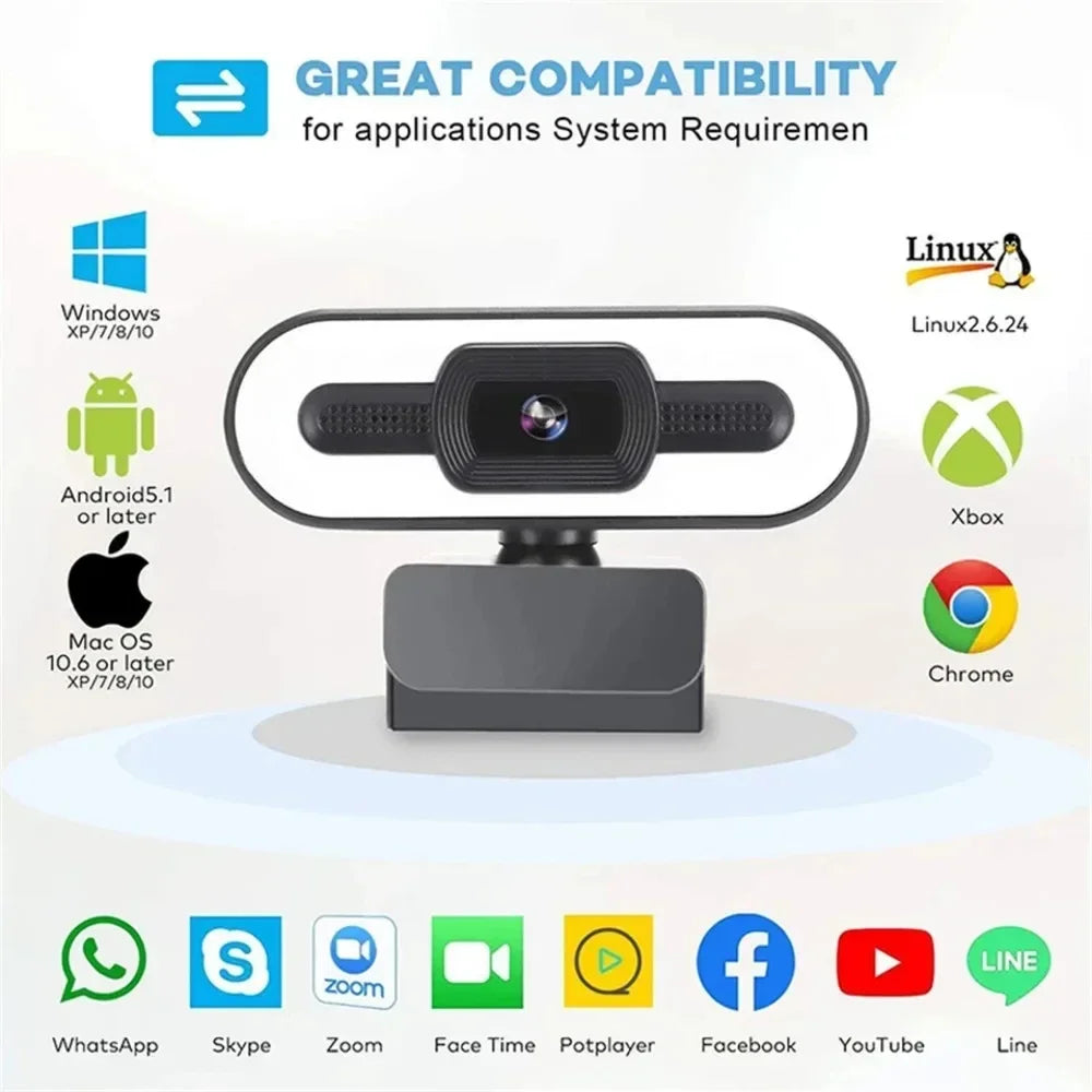 Portable Full HD Webcam | 1080P/2K/4K Auto Focus with Microphone for PC, Laptop & Live Streaming