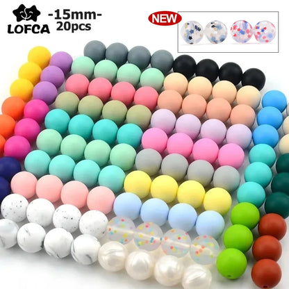 LOFCA Silicone Teething Beads - 20pcs 15mm Round Baby Chew Beads for DIY Teether Toys Infant Accessories