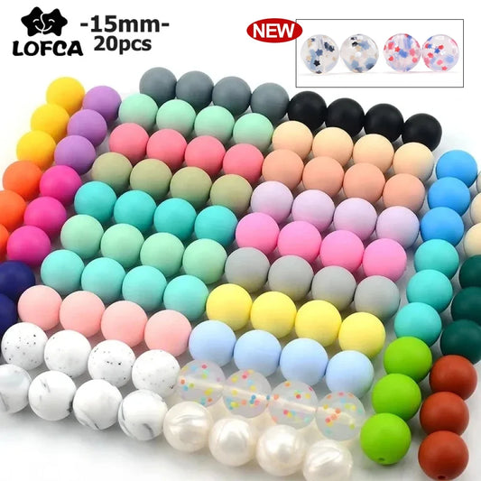LOFCA Silicone Teething Beads - 20pcs 15mm Round Baby Chew Beads for DIY Teether Toys Infant Accessories