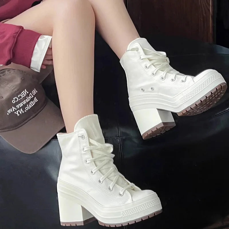 Women’s Platform Canvas Sneakers — Personalized Luxury Lace-Up Skateboard Casual Shoes for Fashion & Outdoor Wear
