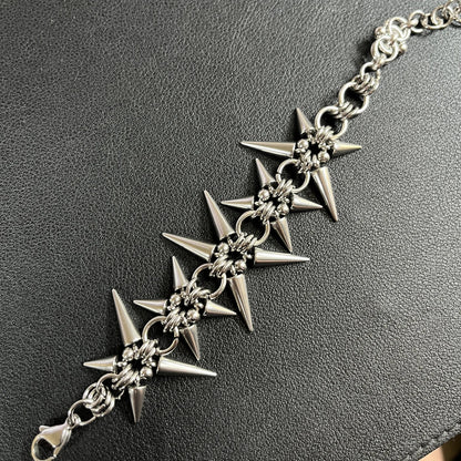 Punk Grunge Rivet Chain Earrings & Geometric Necklace – Handmade Goth Hip Hop Jewelry
