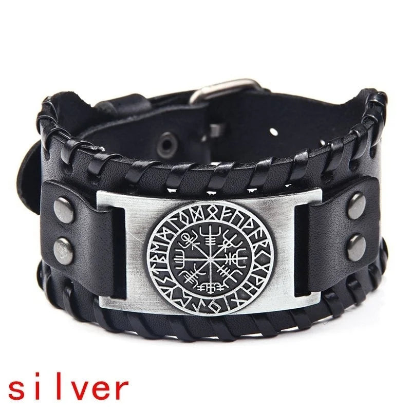 Trendy Viking Bracelet – Nordic Rune Compass & God Bird Charm Leather Woven Jewelry for Men, Fashion Accessory & Party Gift