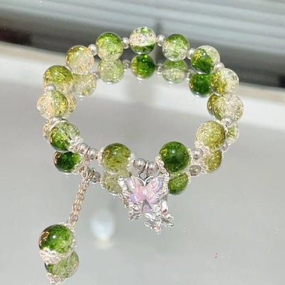 Korean Style Crystal Bead Bracelet - Flower Fox Feather Tassel Charm Jewelry Gift for Women Girls & Best Friends