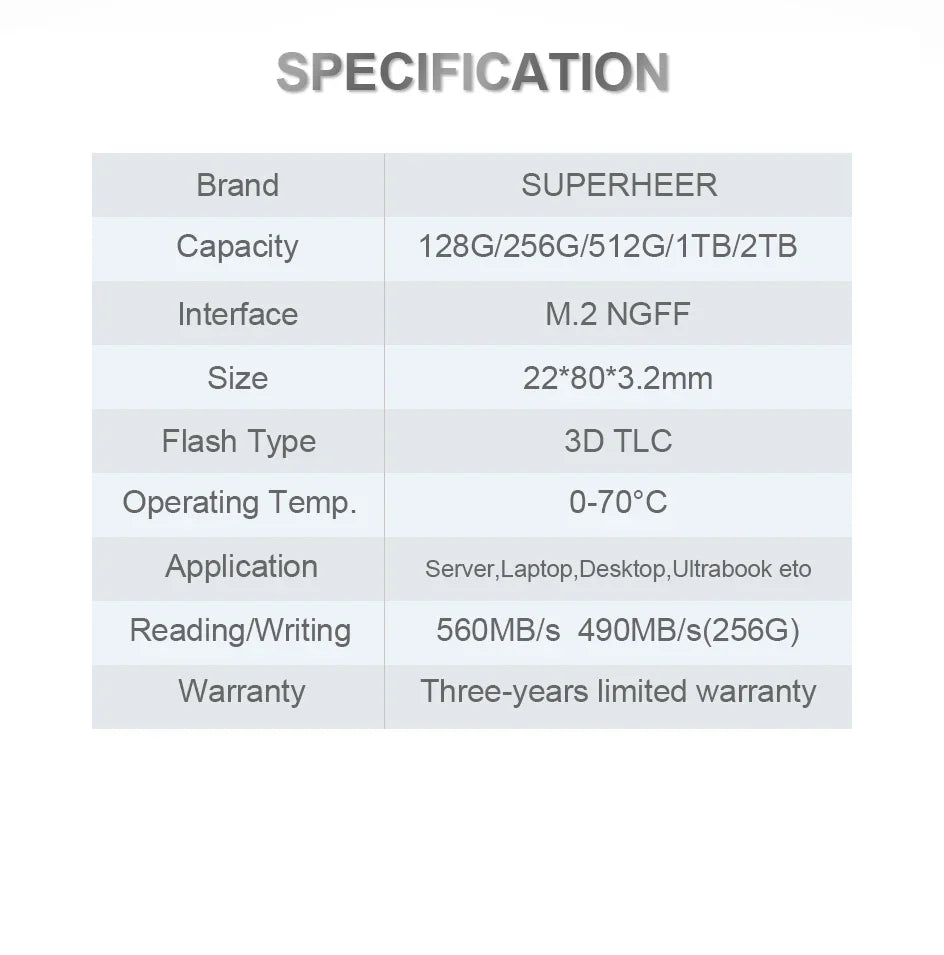 SUPERHEER M.2 SATA SSD – 512GB SATA3 Solid State Drive, 128GB/256GB/1TB/2TB NGFF 2280 Hard Disk for Laptop & Notebook