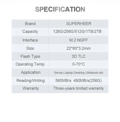 SUPERHEER M.2 SATA SSD – 512GB SATA3 Solid State Drive, 128GB/256GB/1TB/2TB NGFF 2280 Hard Disk for Laptop & Notebook
